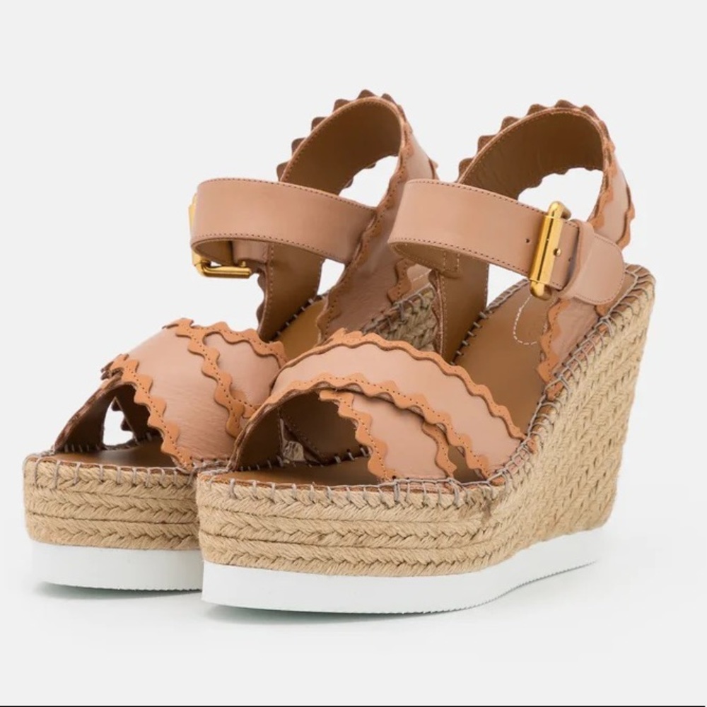 New Chloe Scalloped Glyn Espadrille Wedge Sandals - Picture 2 of 10